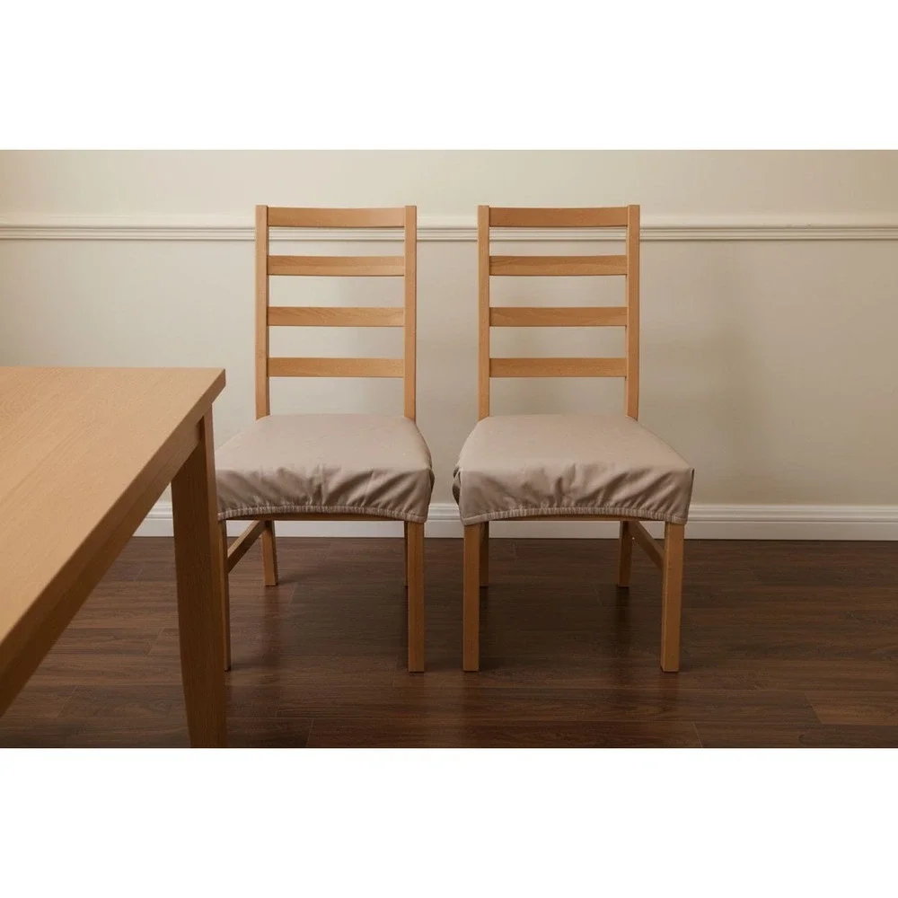 Set of 2 Tan Faux Leather Dining Chair Seat Covers Waterproof 15 x 15 in